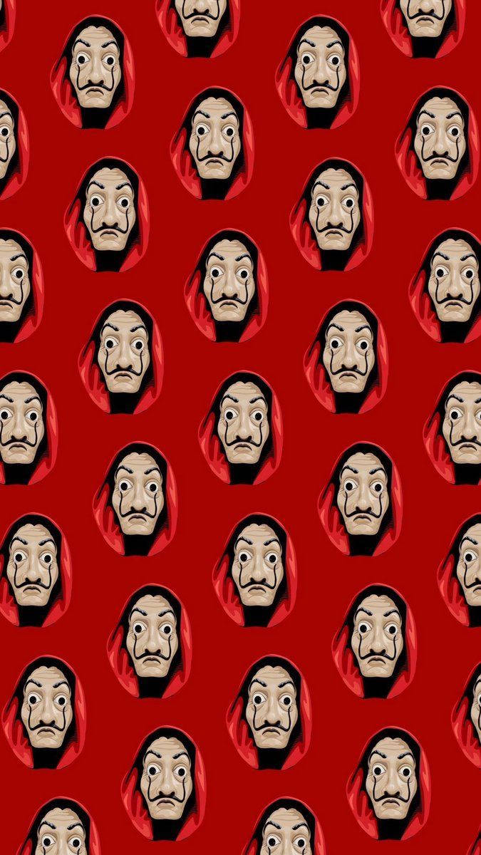 Money Heist Red Mask Pattern Wallpaper