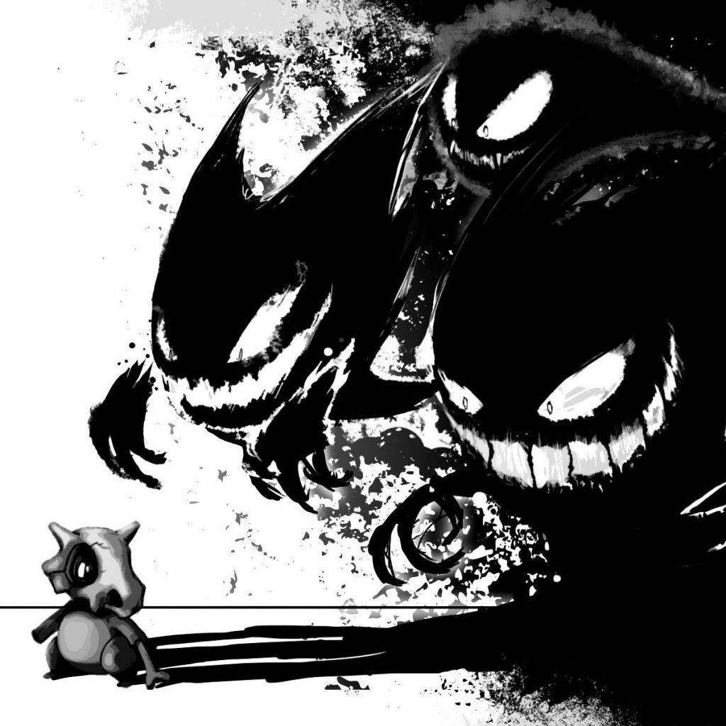 Monochrome Cubone And Gengar Wallpaper