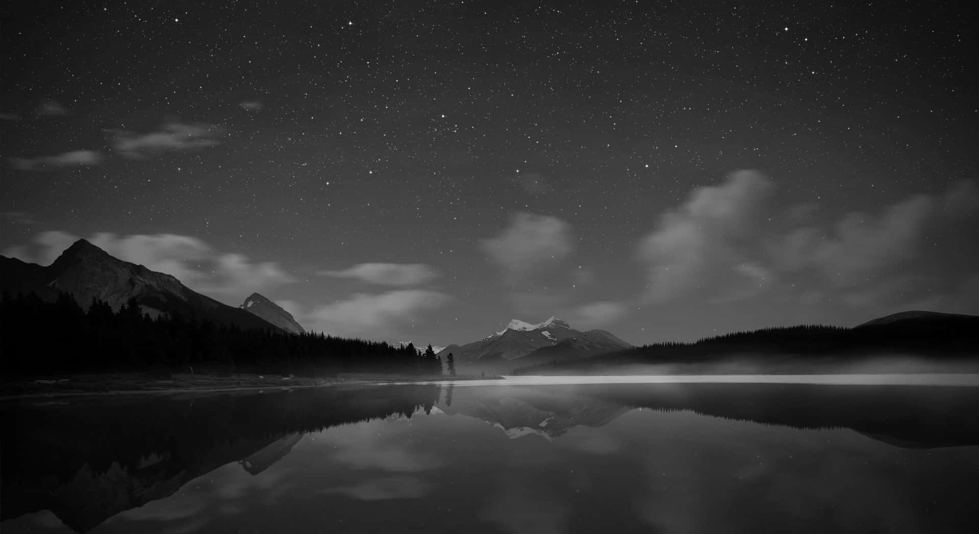 Monochrome Mountains With Calm Lake Wallpaper