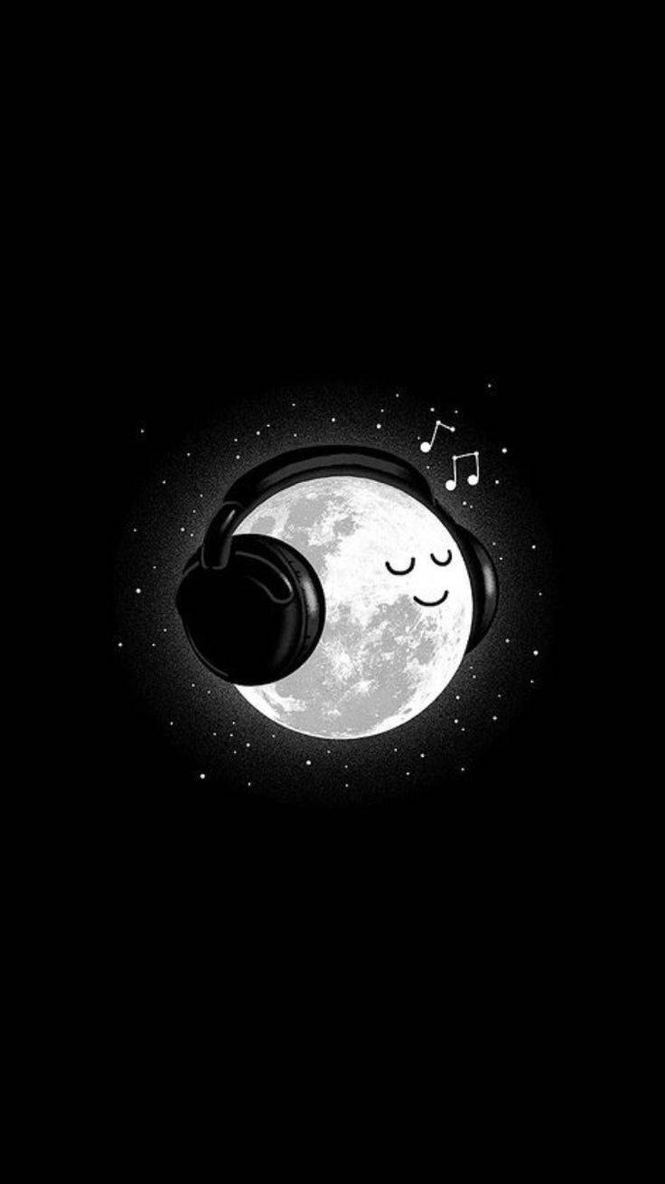 Moon Listening To Music Phone Wallpaper