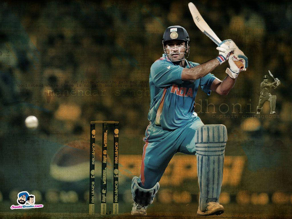 Ms Dhoni Forward Stance Batting Wallpaper