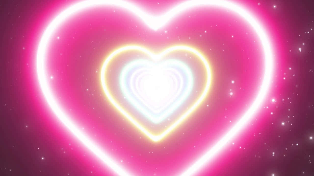 Multicolored Space Neon Hearts Tunnel Wallpaper