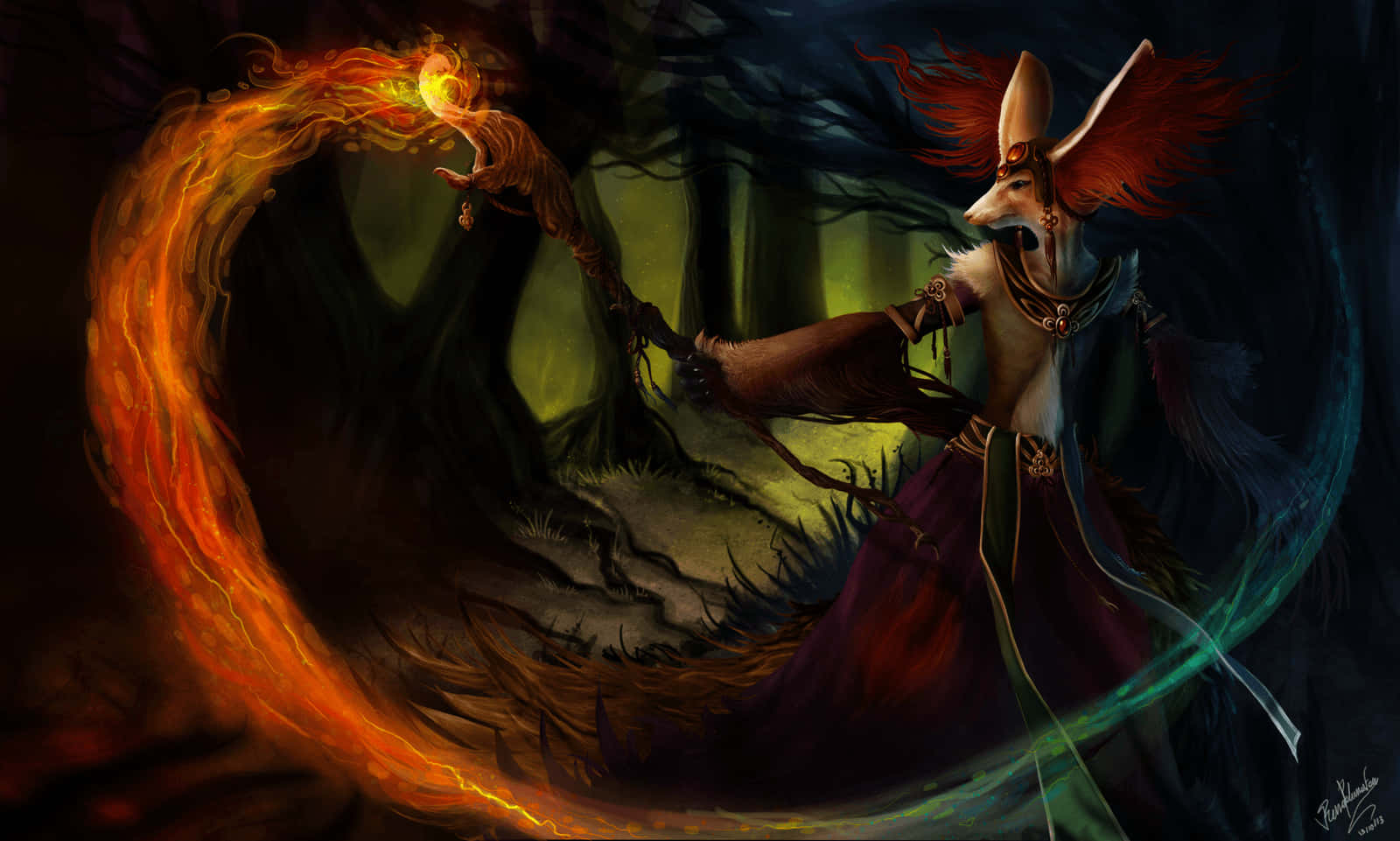 Mystical_ Delphox_ Casting_ Fire_ Spell Wallpaper