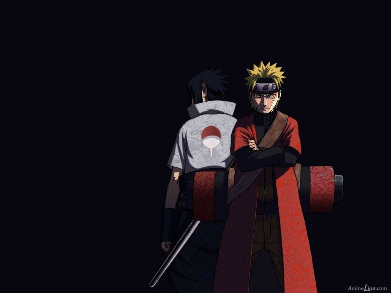 Naruto And Sasuke United In The Power Of Black Souls Wallpaper