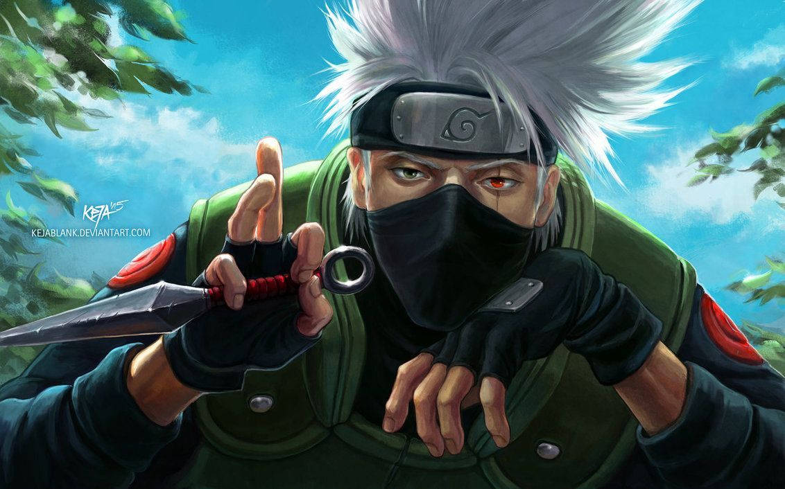 Naruto's Mentor Kakashi Hatake In Battle Ready Stance With His Signature Weapon, Kunai Wallpaper