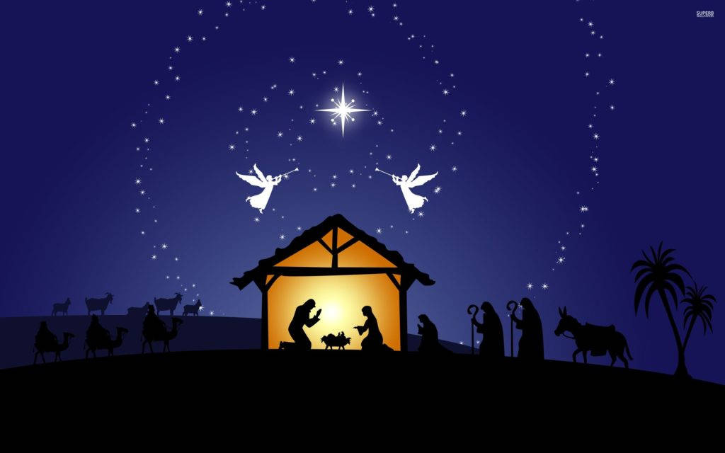 Nativity Scene Trumpet Angels Wallpaper