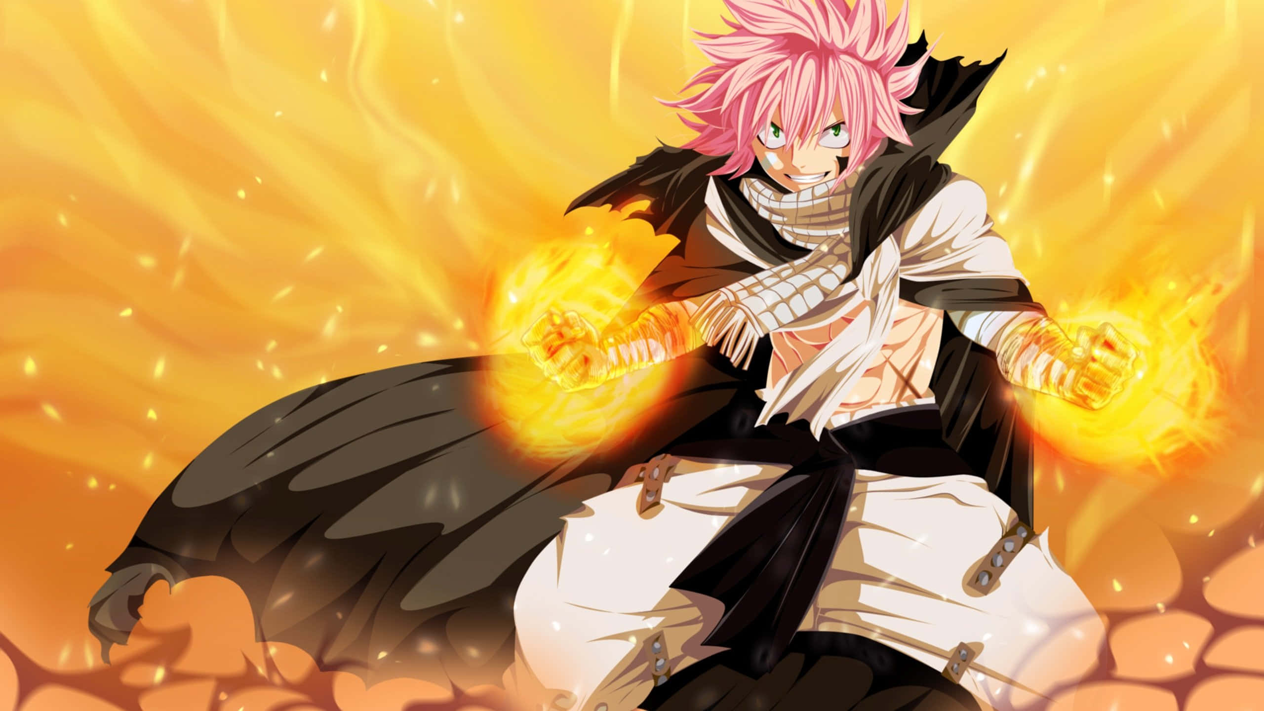 Natsu Dragneel Unleashing Power In A Fiery Battle Wallpaper