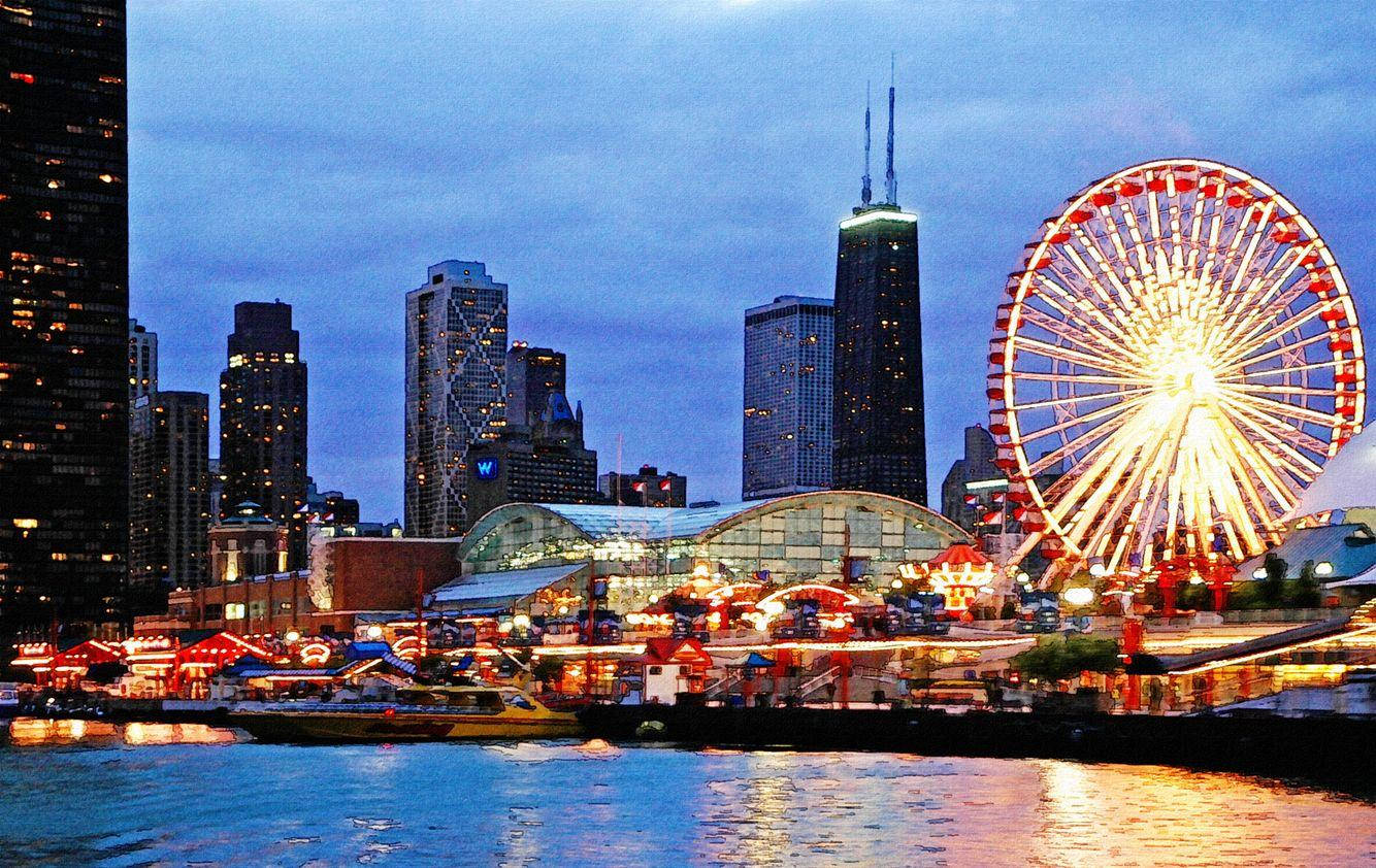 Navy Pier Ferris Wheel Evening Wallpaper