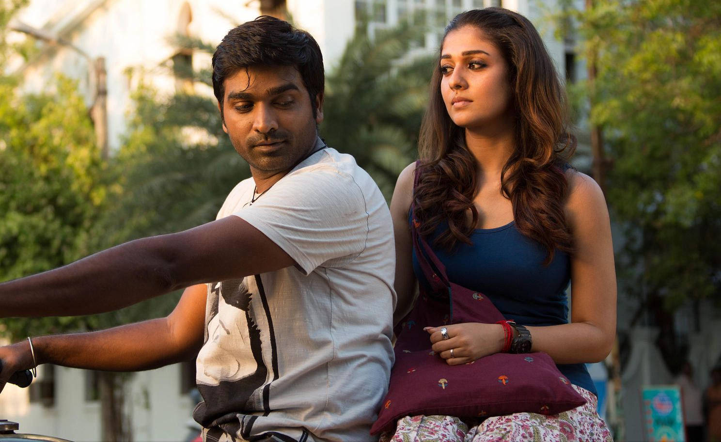 Nayanthara And Vijay Sethupathi On Motorcycle Wallpaper