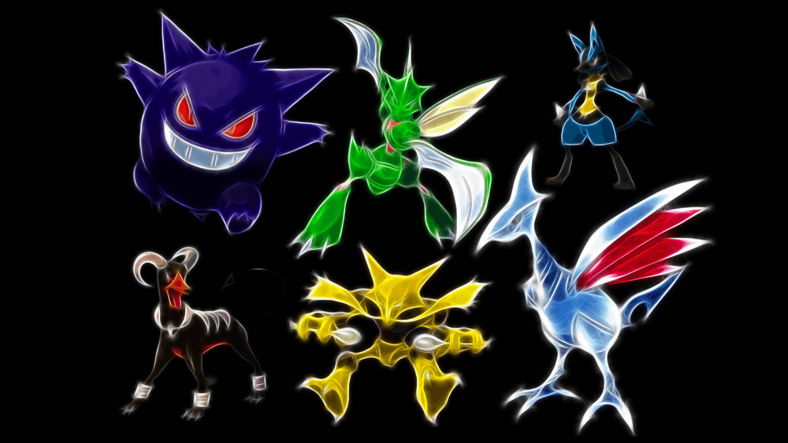 Neon Light Houndoom And Pokemon Team Wallpaper