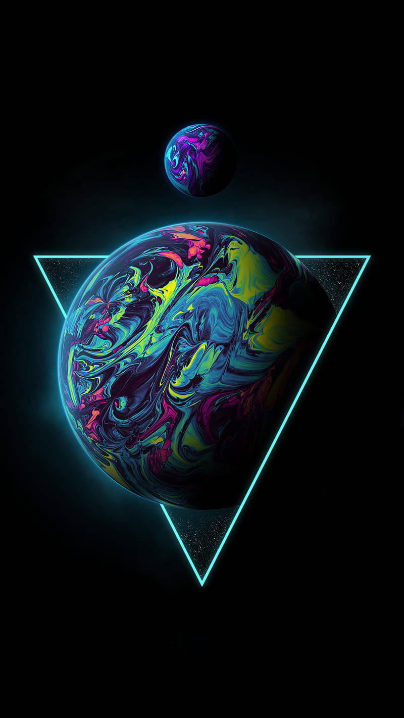 Neon Moon And Cosmic Planet Wallpaper