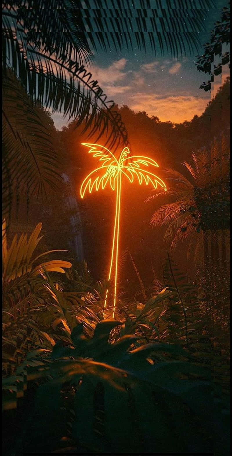 Neon Palm Tree Orange Aesthetic Phone Wallpaper