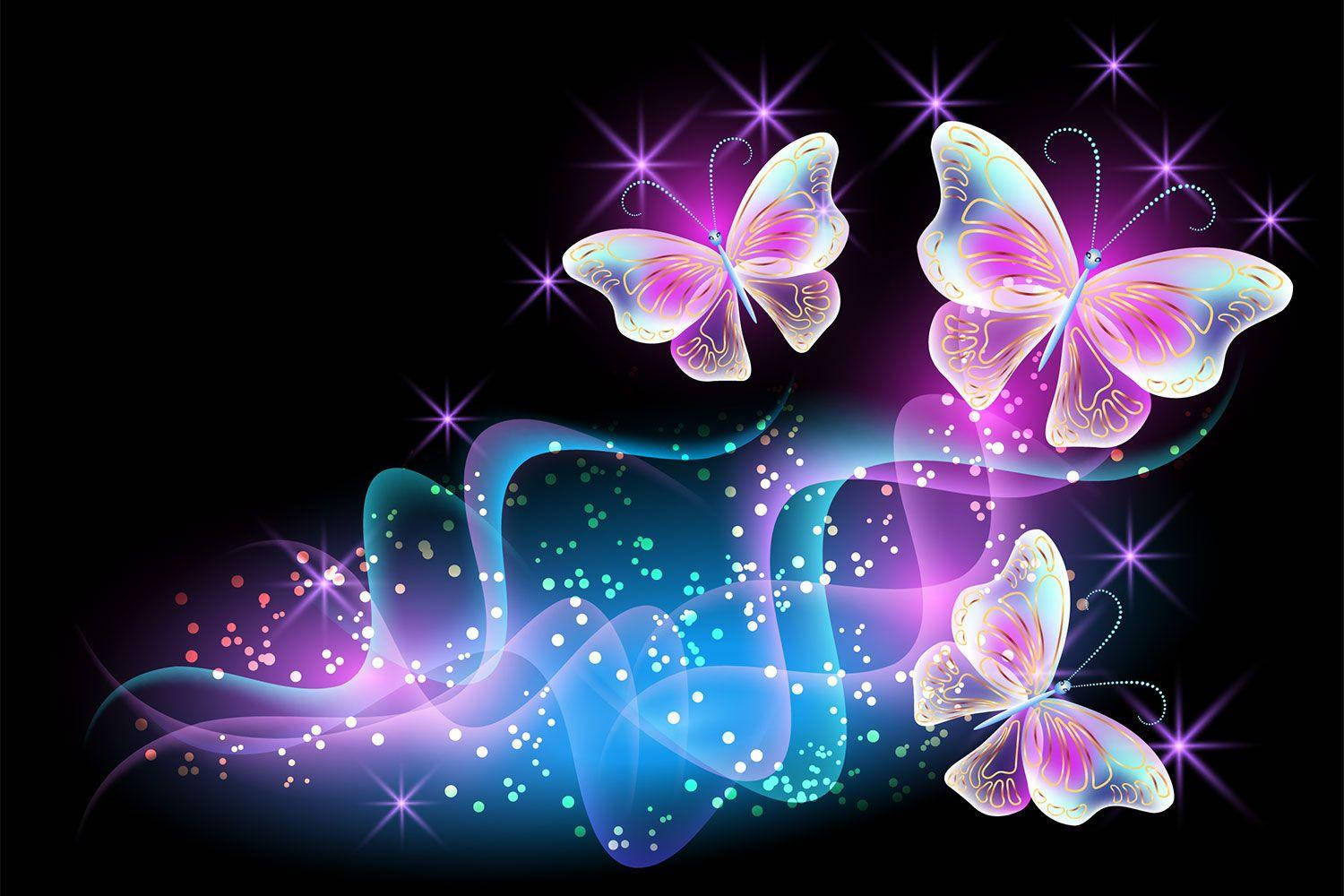 Neon Pink Butterflies With Blue Trails Wallpaper