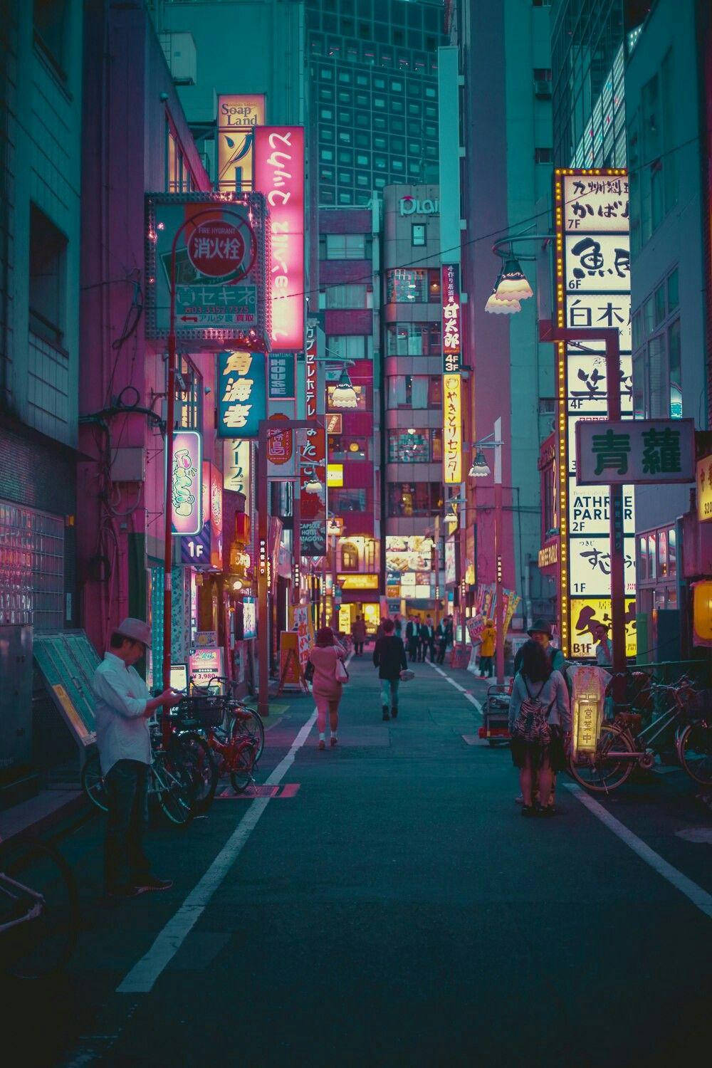 Neon Signboards In Japanese Anime City Backdrop Wallpaper