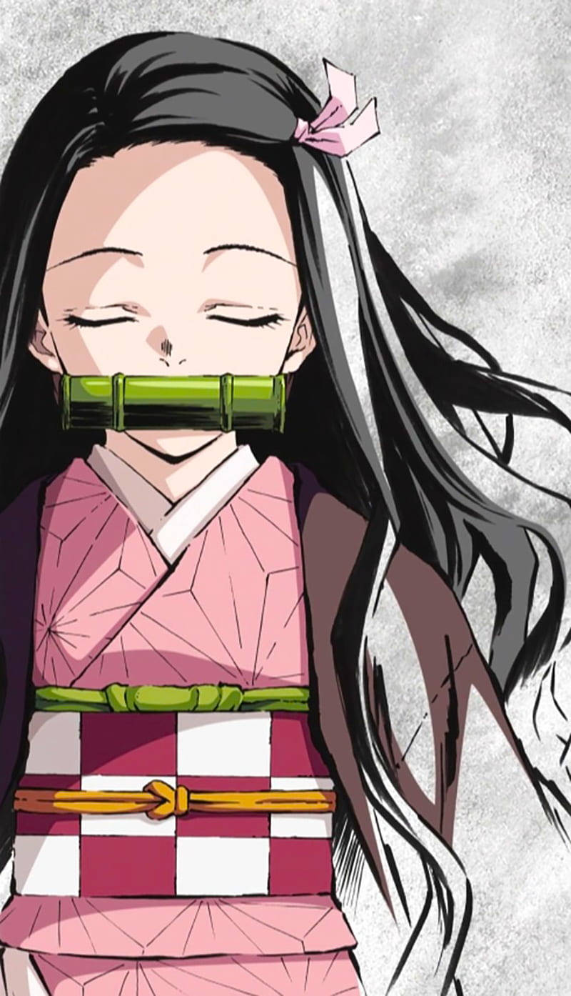 Nezuko Phone Eyes Closed Wallpaper