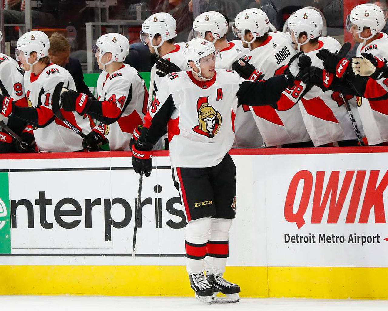 Nhl Star Matt Duchene Celebrates With Ottawa Senators Teammates Wallpaper