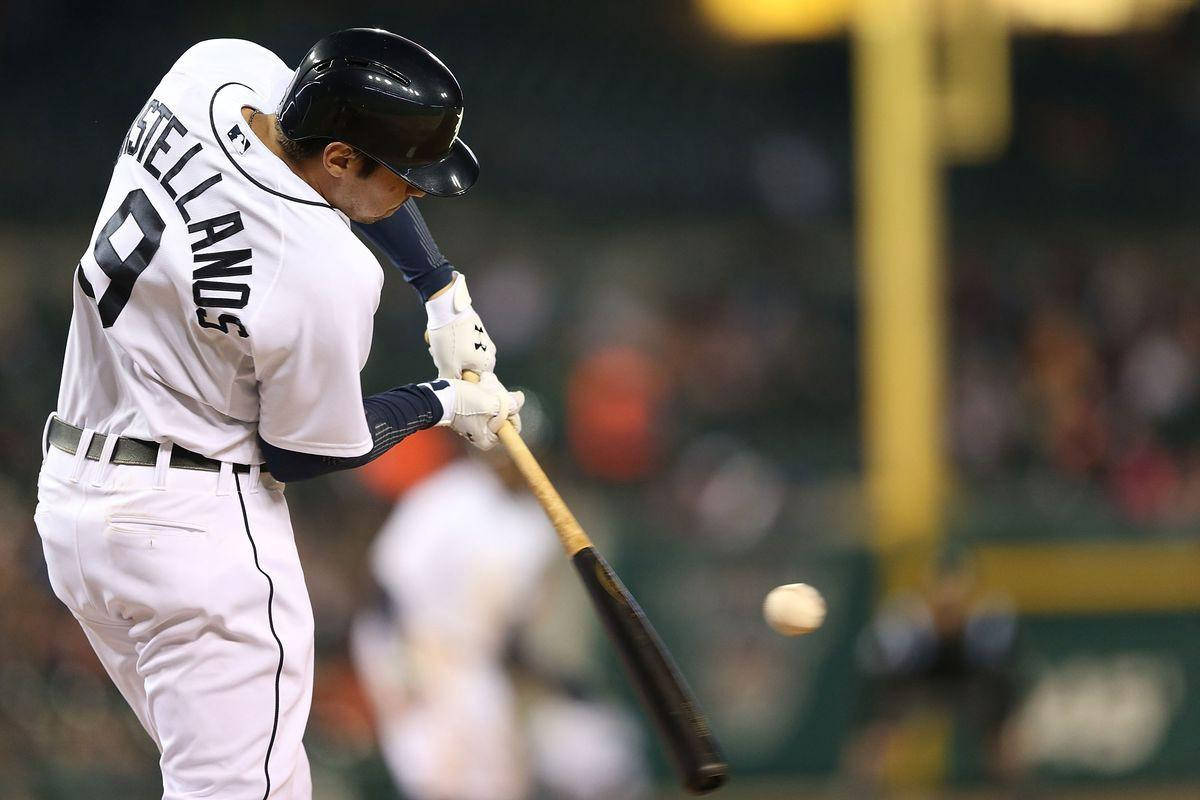 Nick Castellanos Hits Ball With Bat Wallpaper