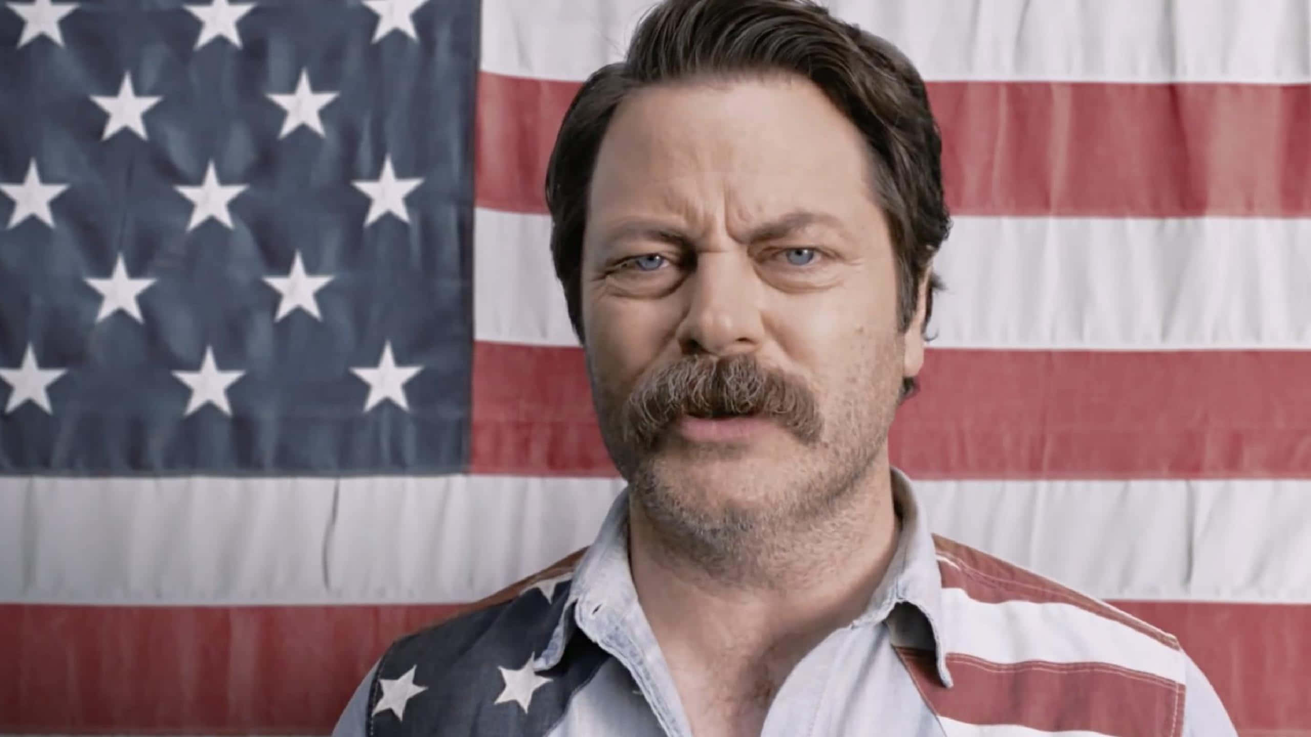 Nick Offerman Showing His Trademark Humor Wallpaper