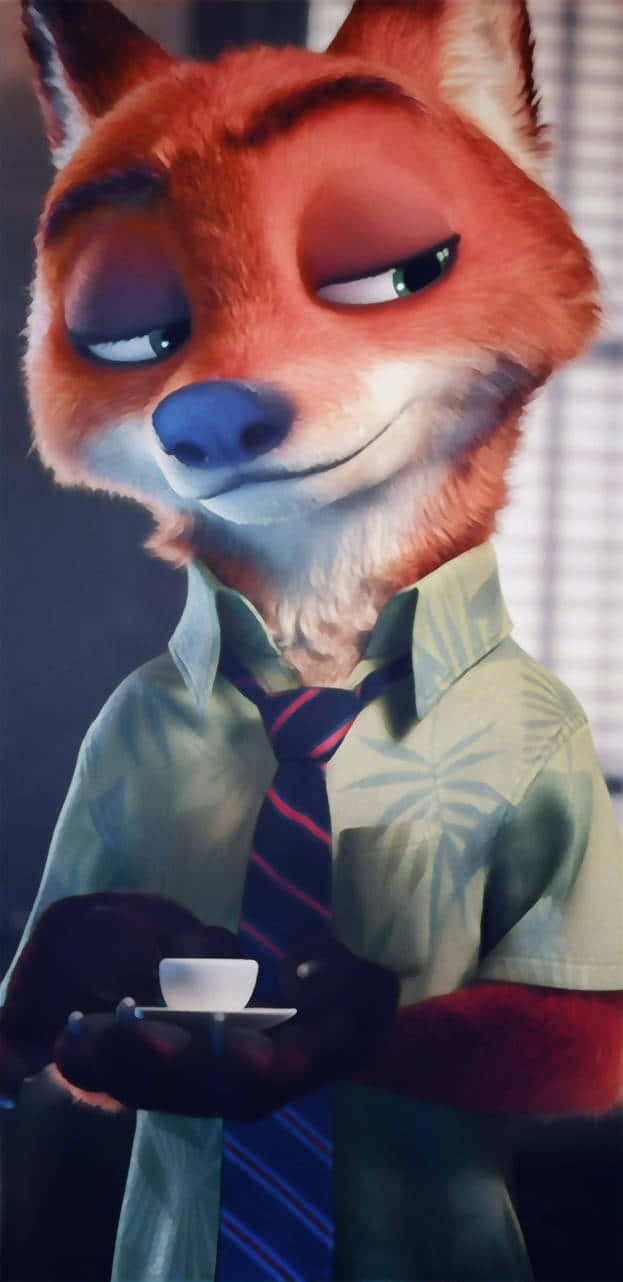 Nick Wilde Smirkwith Coffee Cup Wallpaper