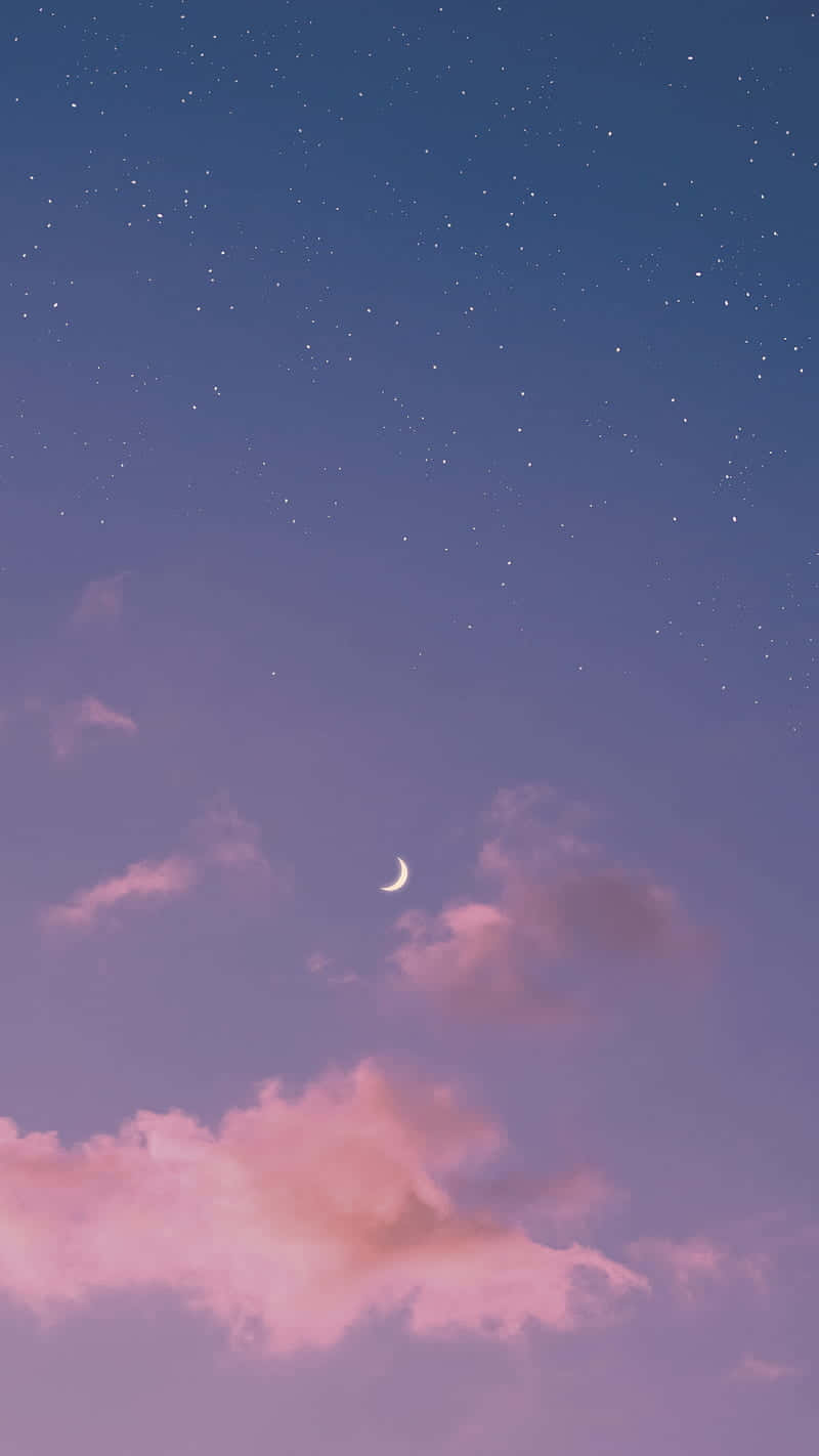 Night Time View Of Full Moon And Stars In The Sky Wallpaper