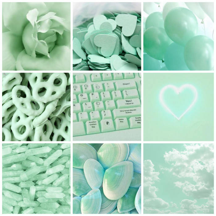 Nine Mint Items Pastel Green Aesthetic Wallpaper