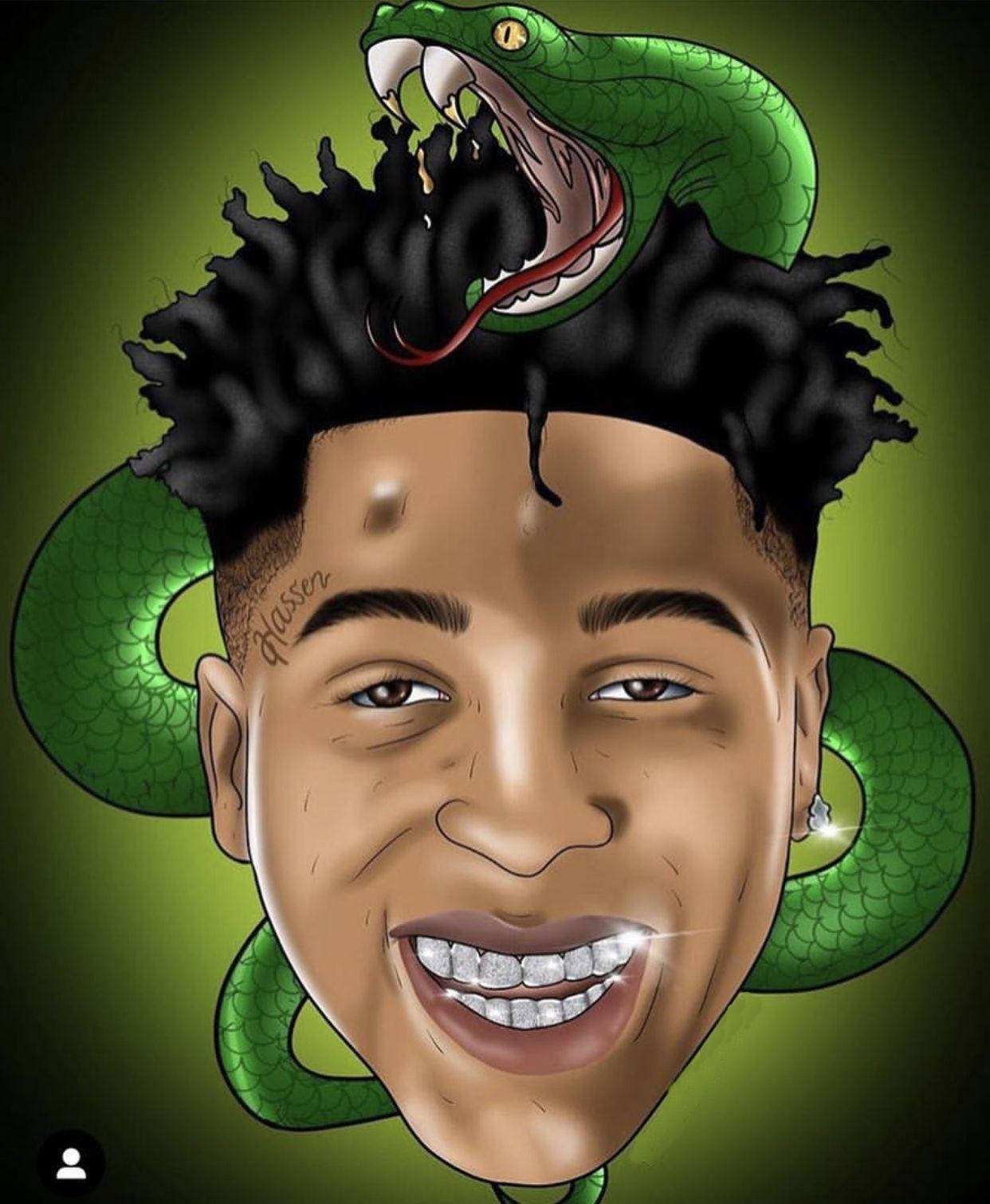 Nle Choppa Cartoon Shot With Snake Wallpaper