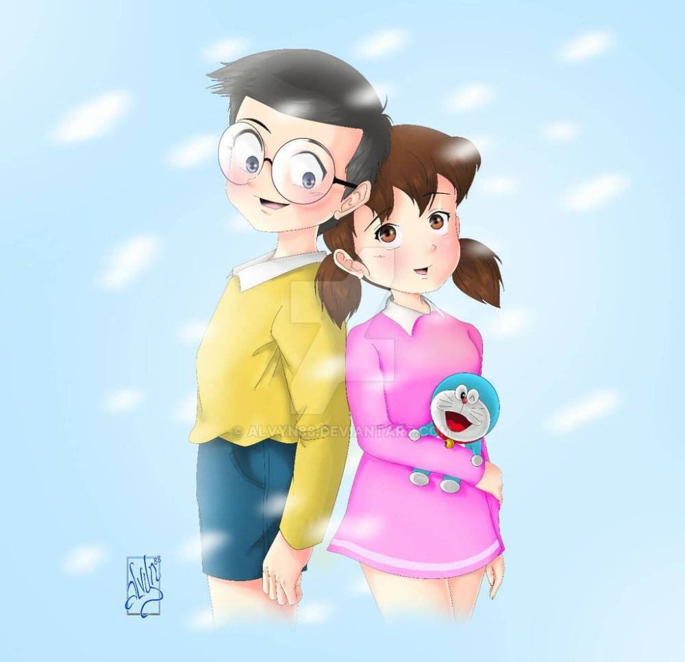 Nobita Shizuka Love Story Fan Art Wallpaper