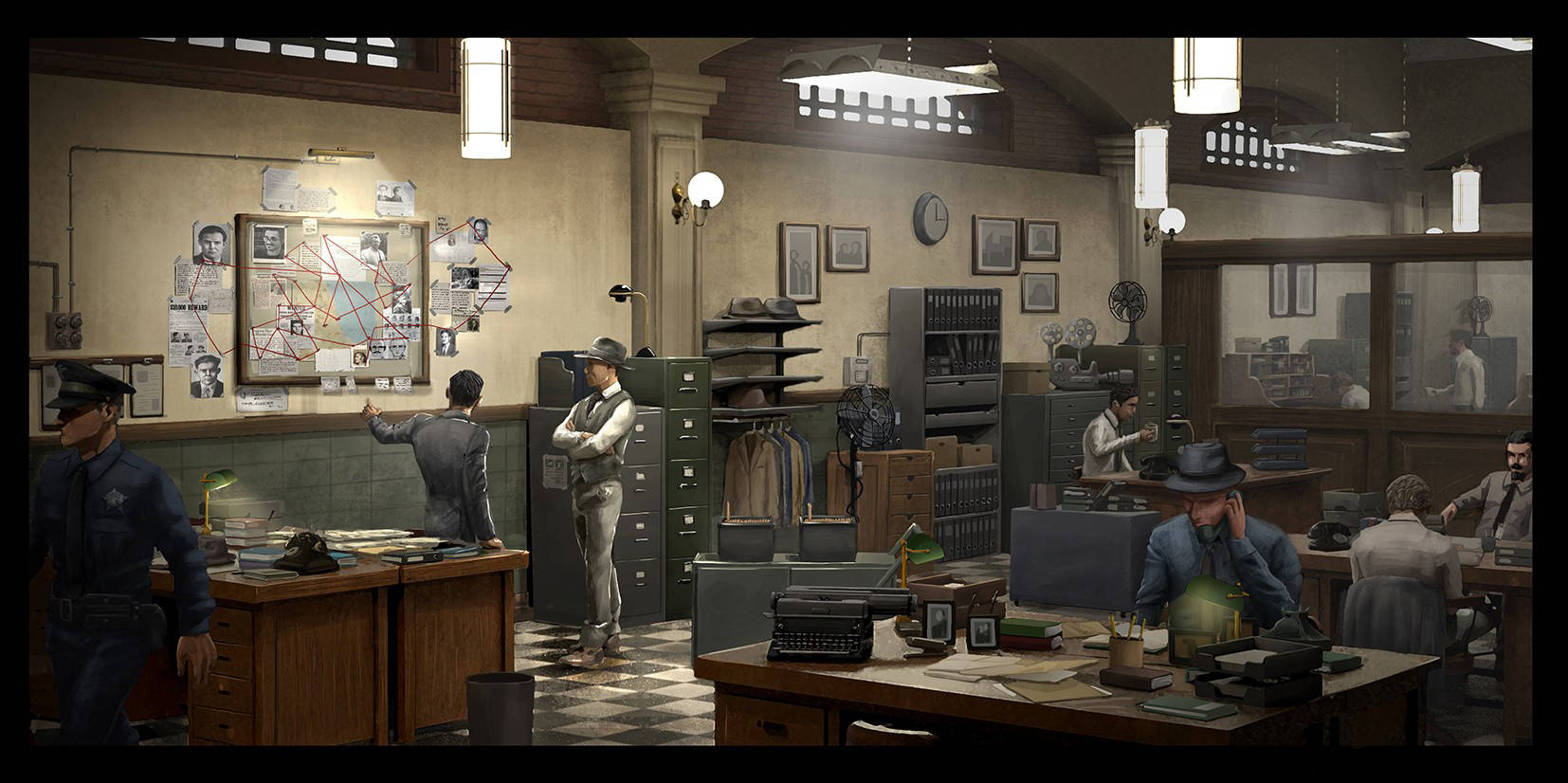 Noir Office Digital Painting Wallpaper