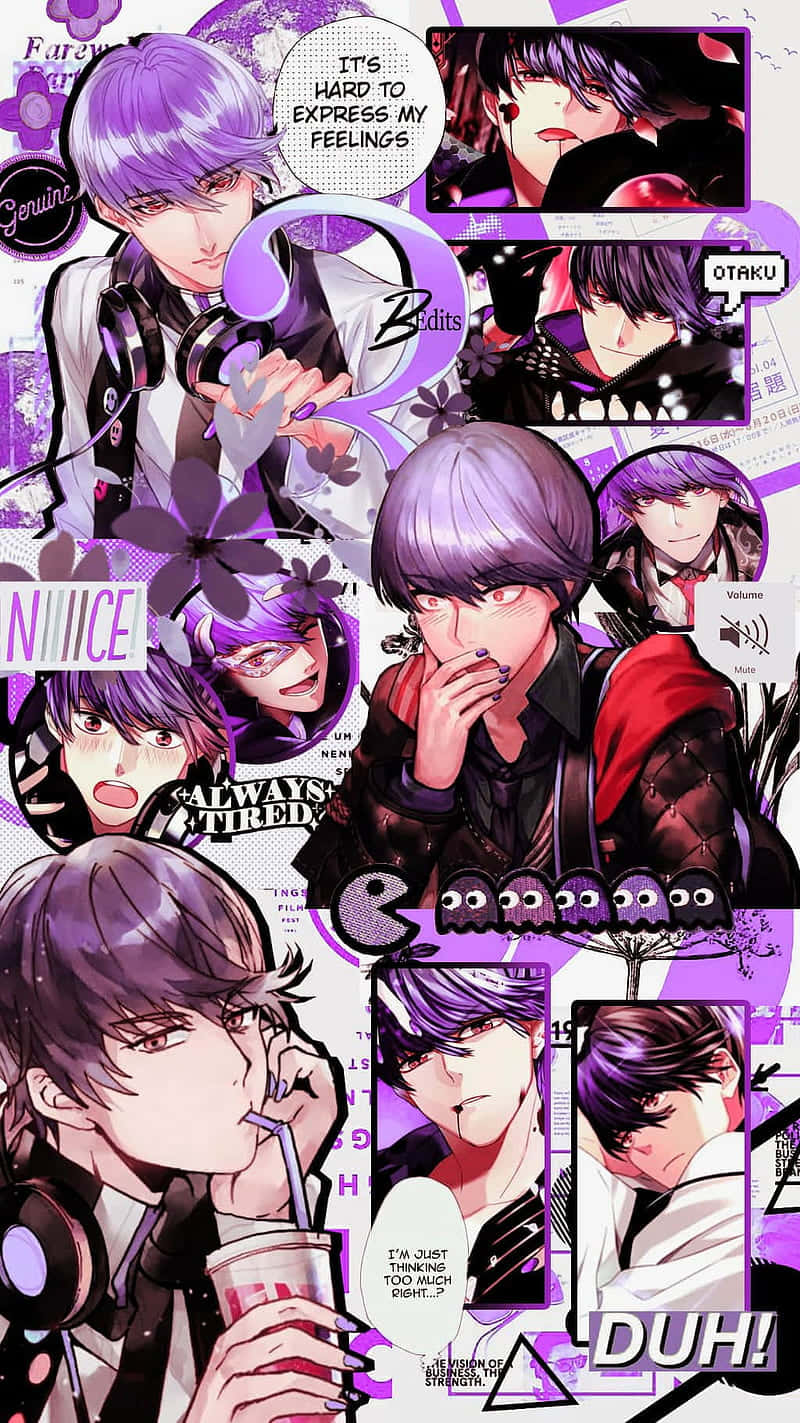 Obey Me Character Collage Purple Aesthetic Wallpaper