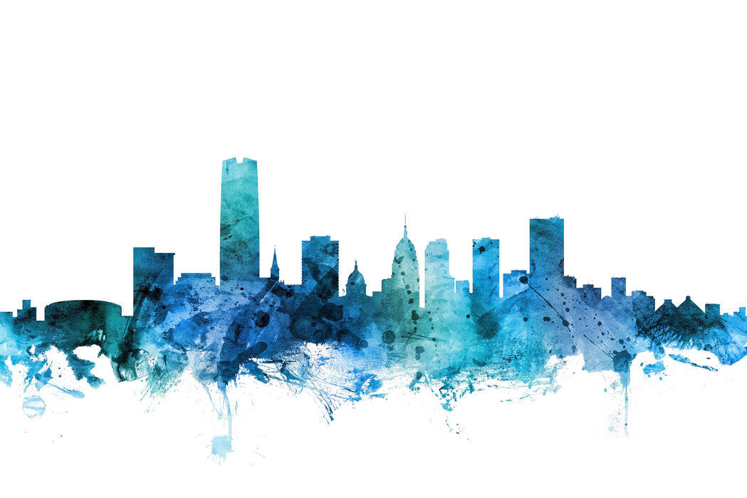 Oklahoma City Blue Illustration White Background Wallpaper