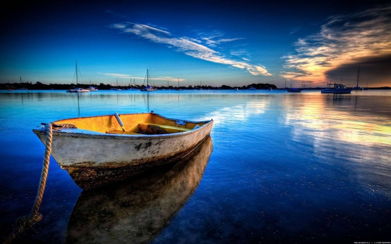 Old Wooden Boat In River Wallpaper