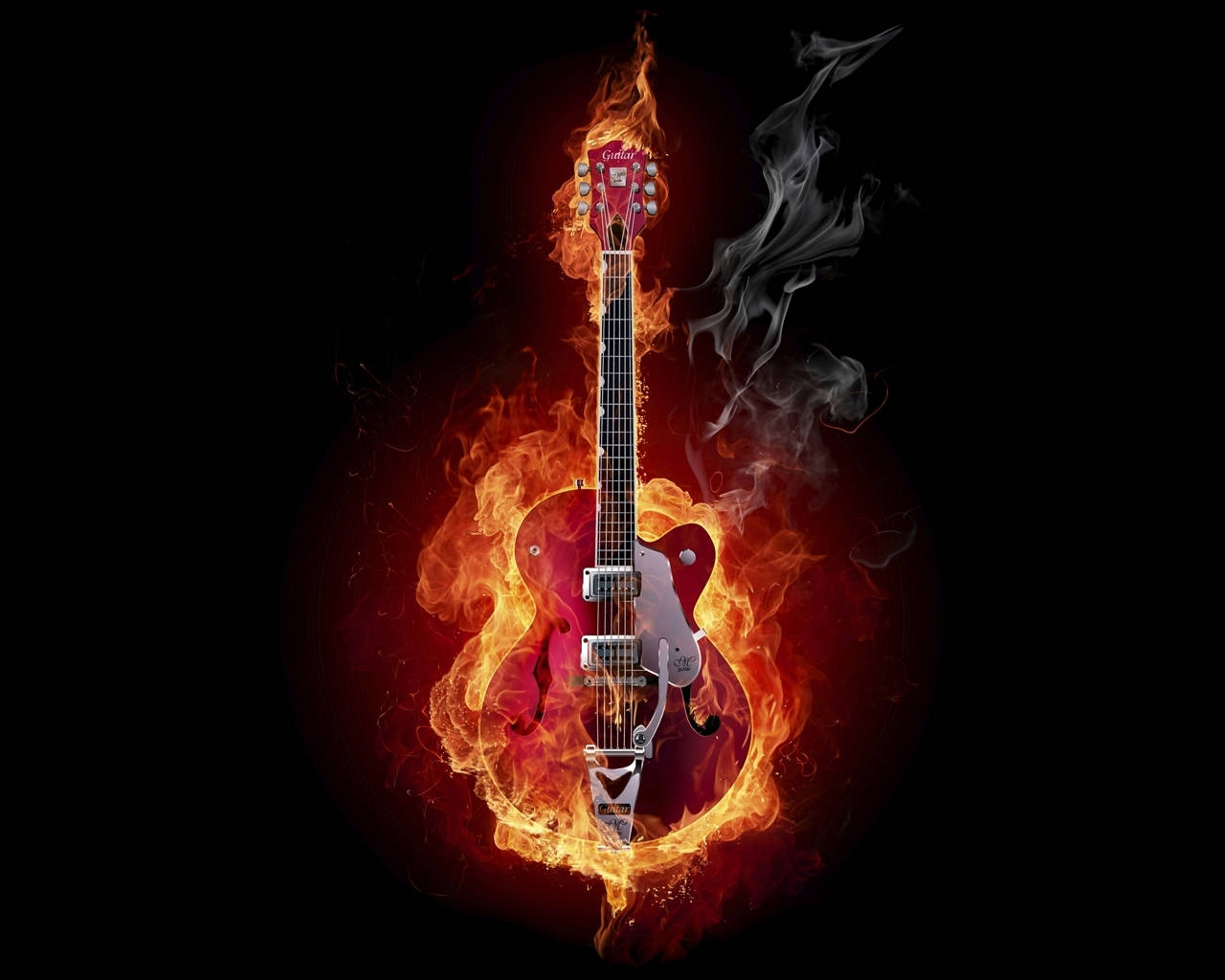On Fire Red Electric Guitar Wallpaper