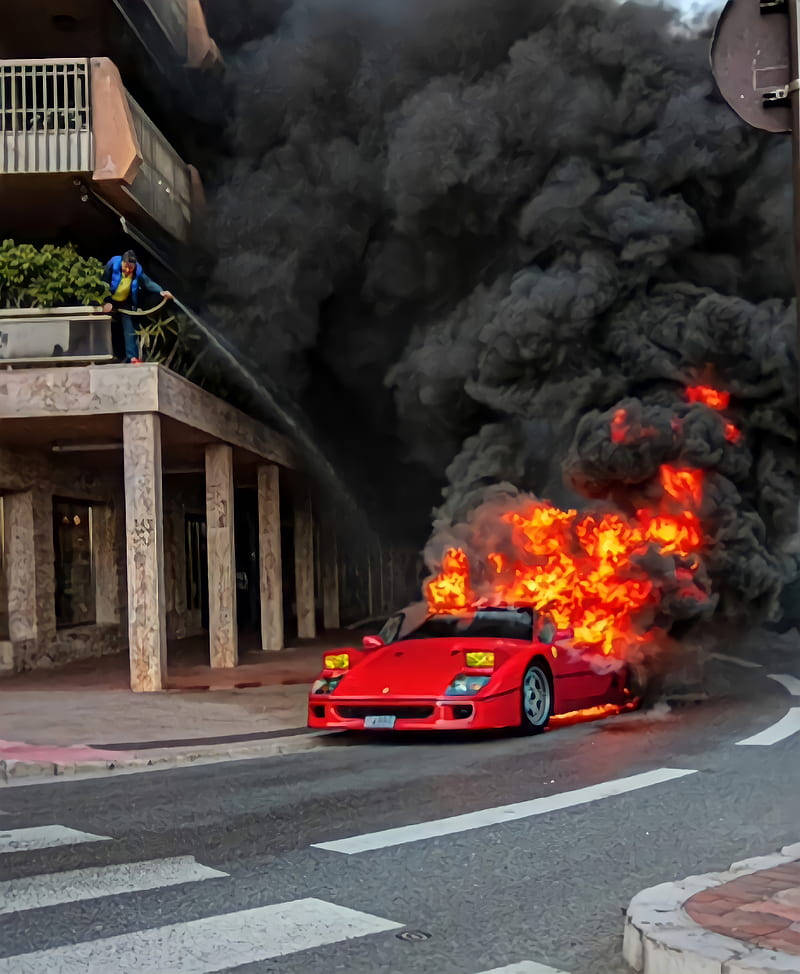 On Fire Red Sports Car Wallpaper