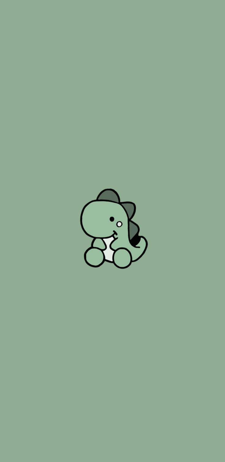 One Green Dino Kawaii Iphone Wallpaper