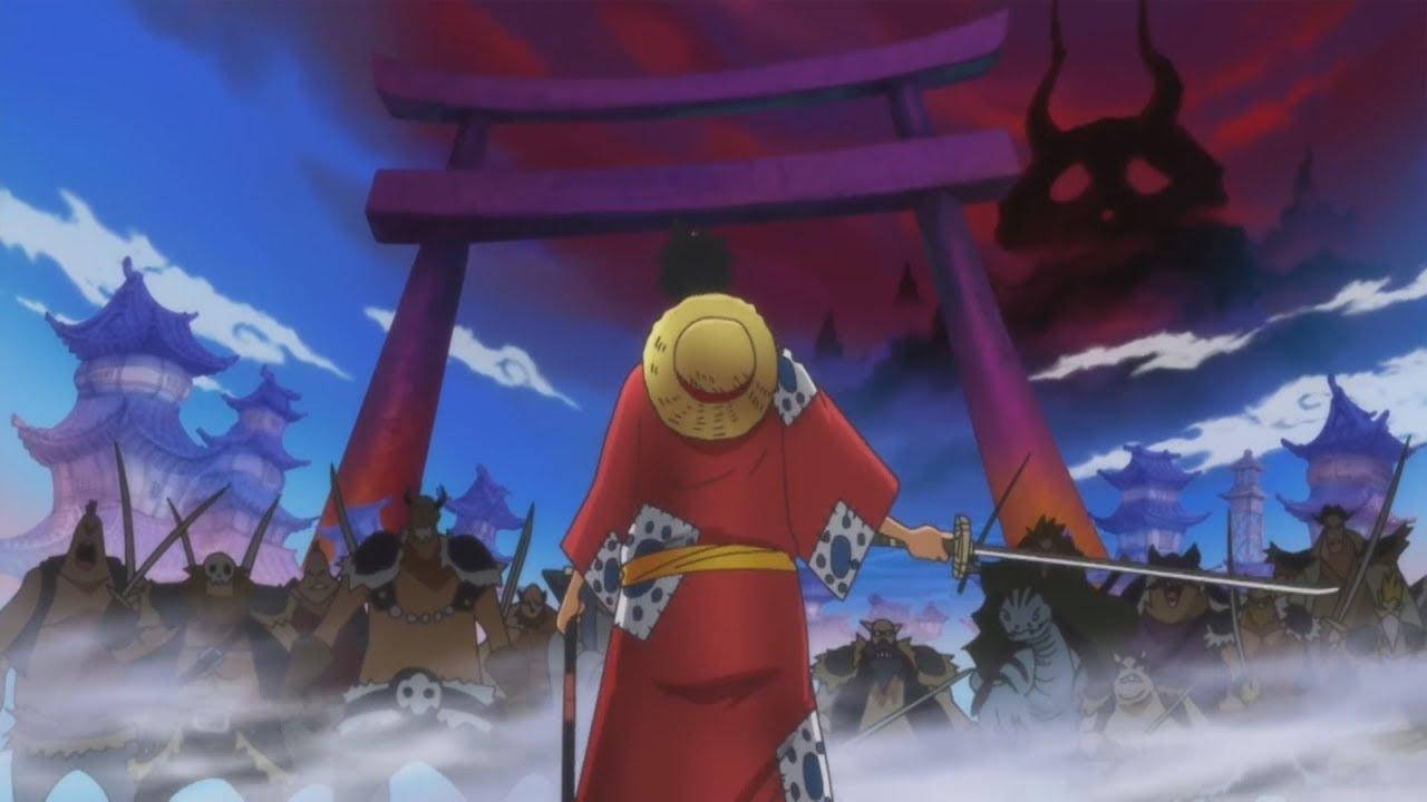 One Piece Wano Luffy At Gate Wallpaper