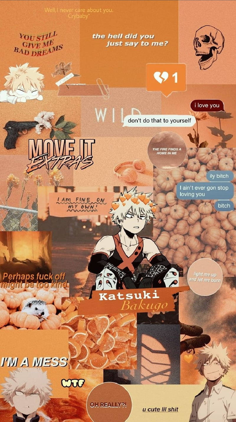 Orange Aesthetic My Hero Academia Bakugo With Quotes Wallpaper