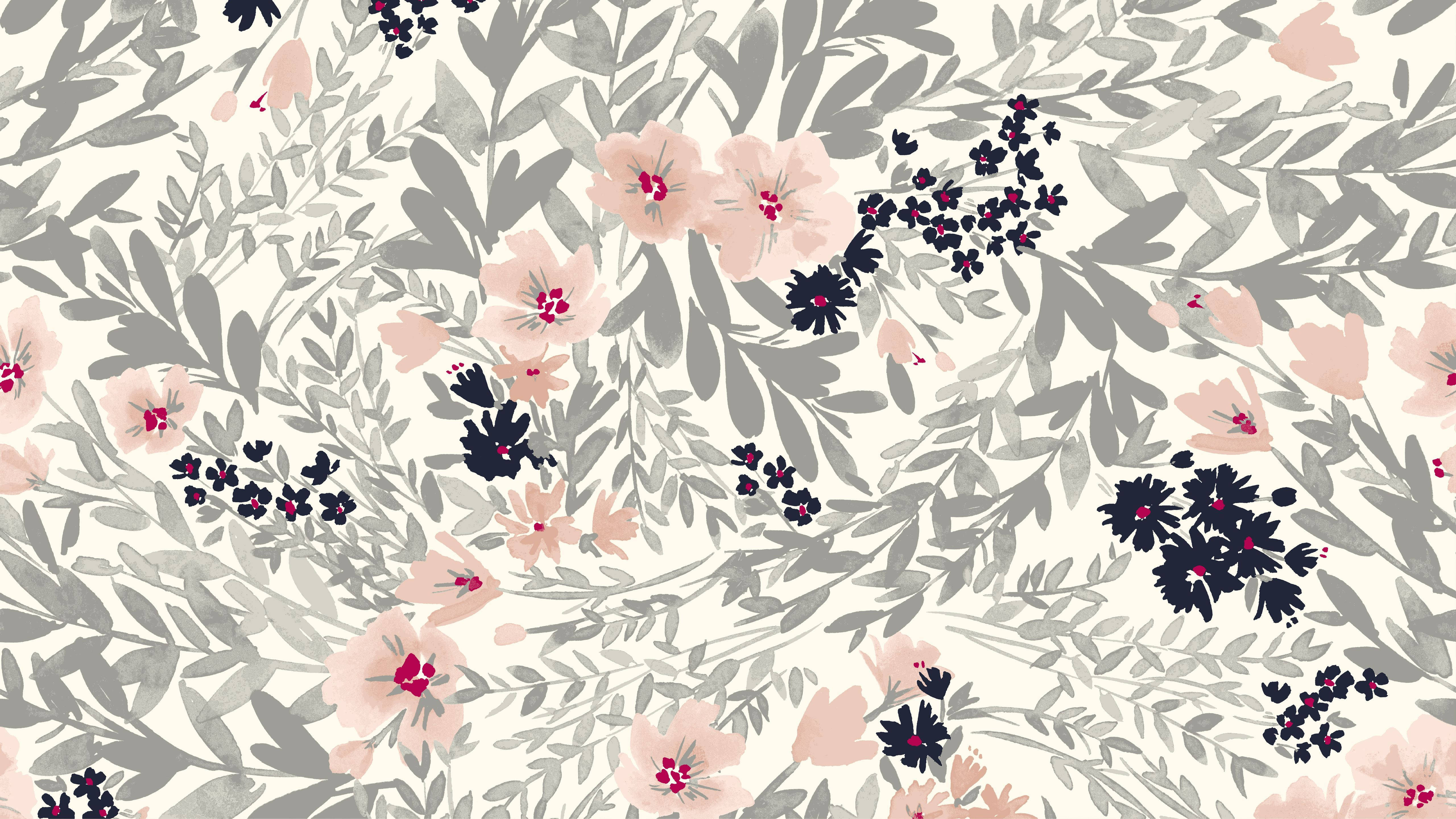 Orange, Black, And Gray-colored Floral Desktop Wallpaper