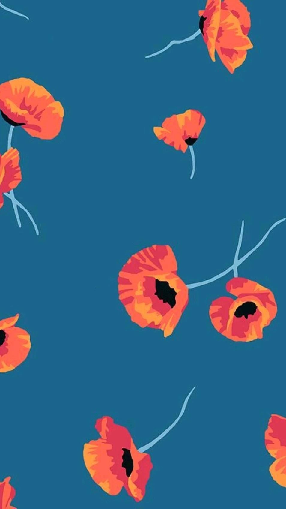 Orange Floral Poppies Phone Wallpaper