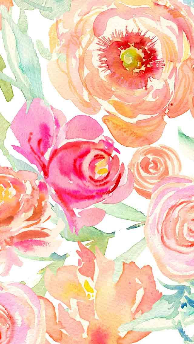 Orange Floral Watercolor Art Wallpaper