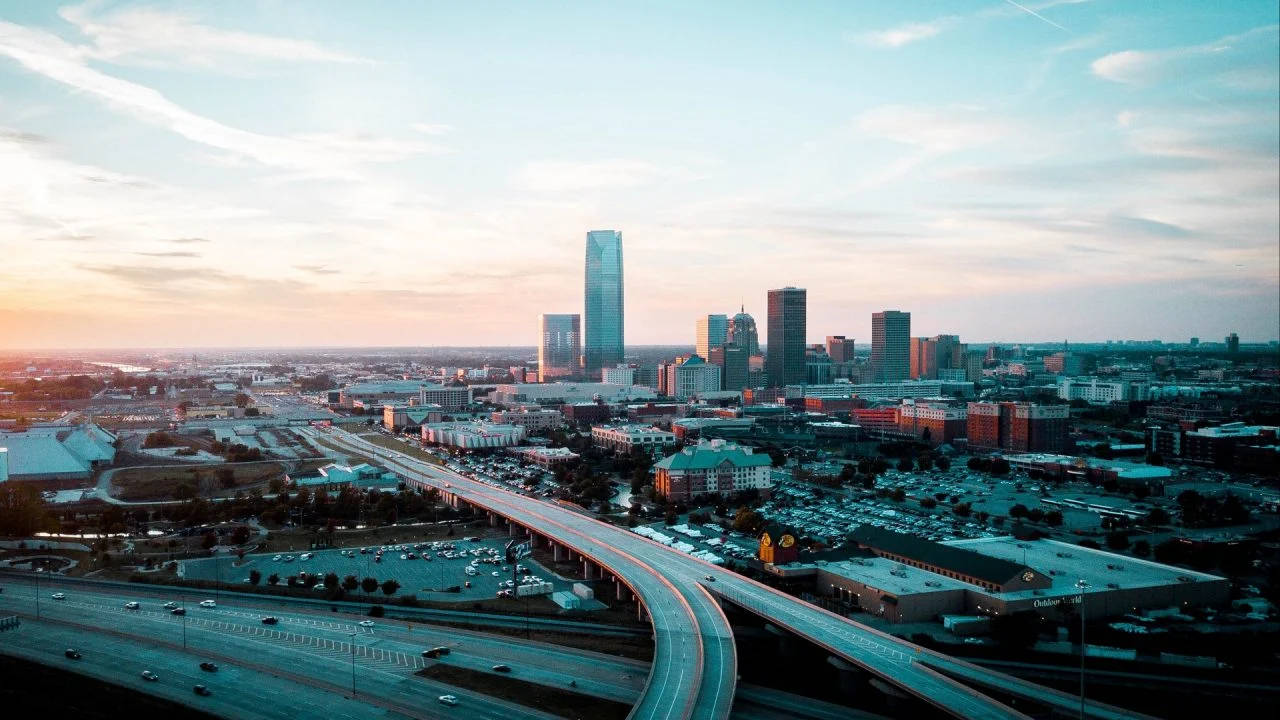 Orange Teal Oklahoma Cityscape Wallpaper