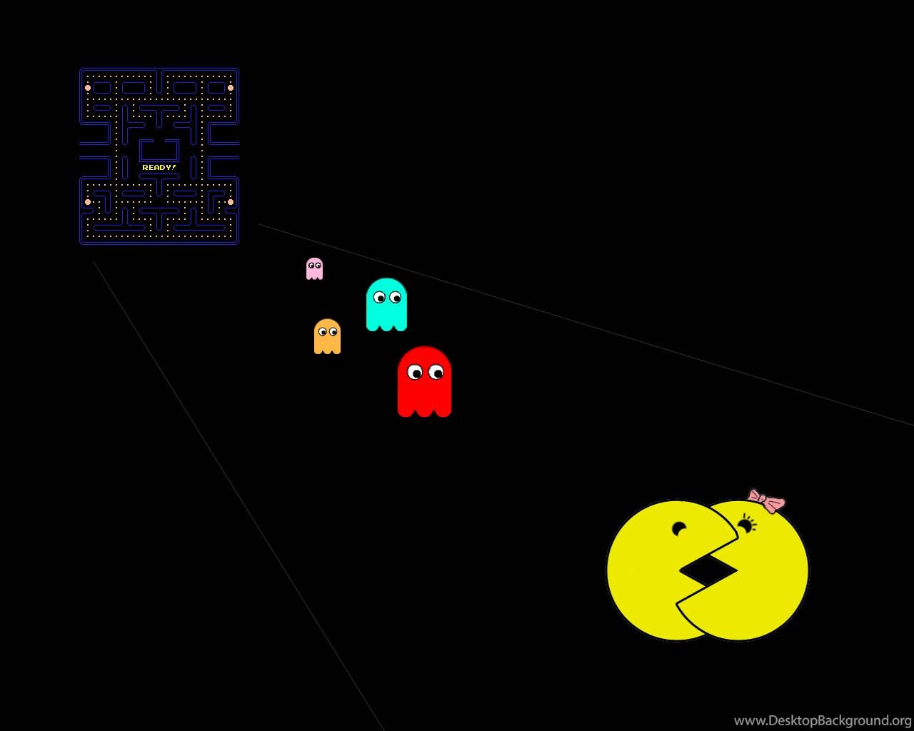 Pac Man Kissing Ms Pac Man Wallpaper