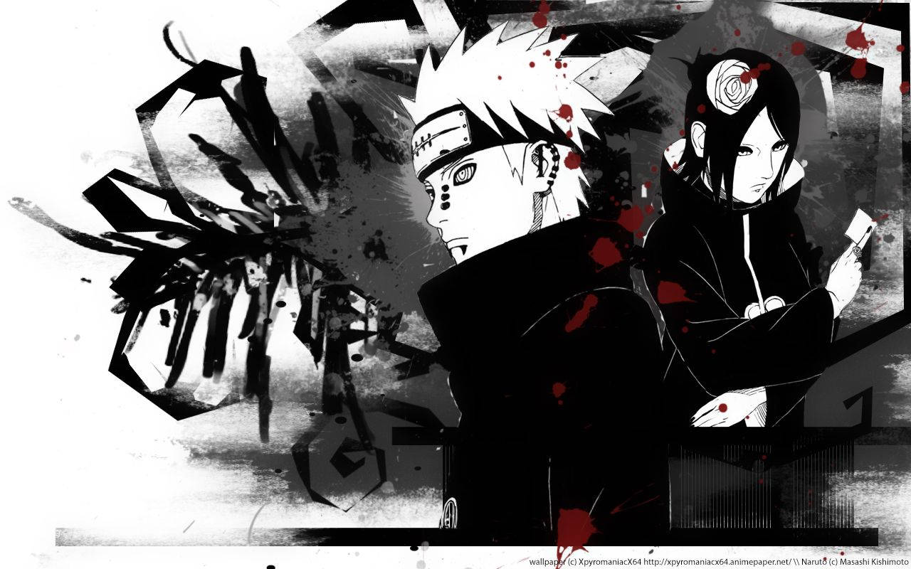 Pain And Konan B&w Wallpaper