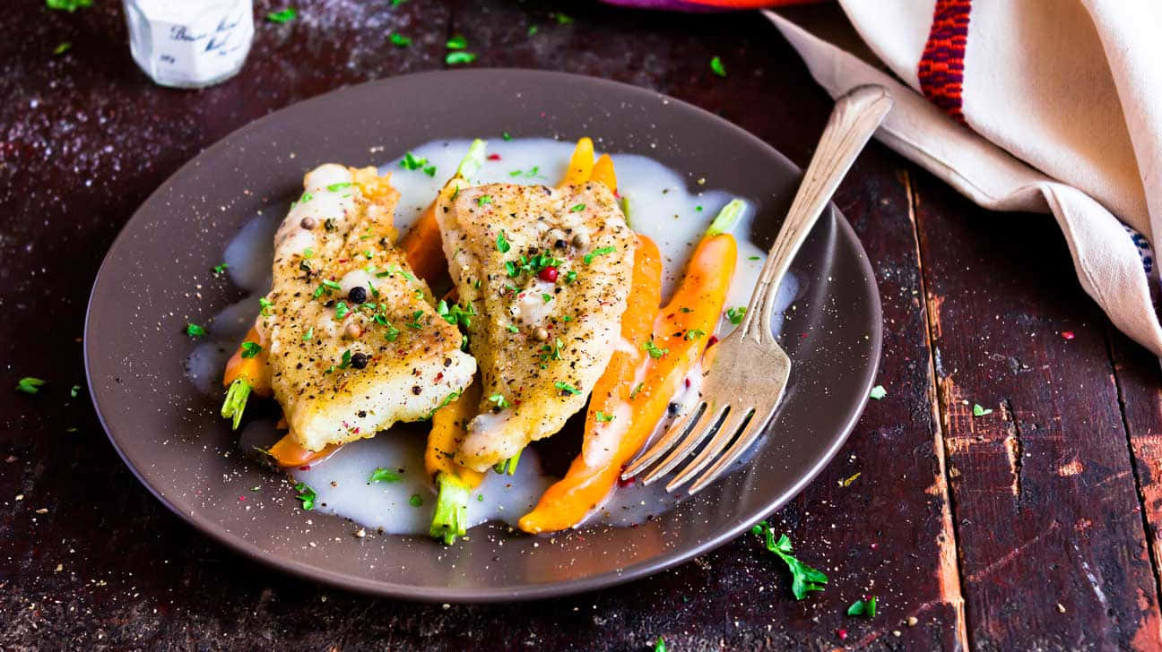 Pan Seared Halibut Plate Dish Wallpaper