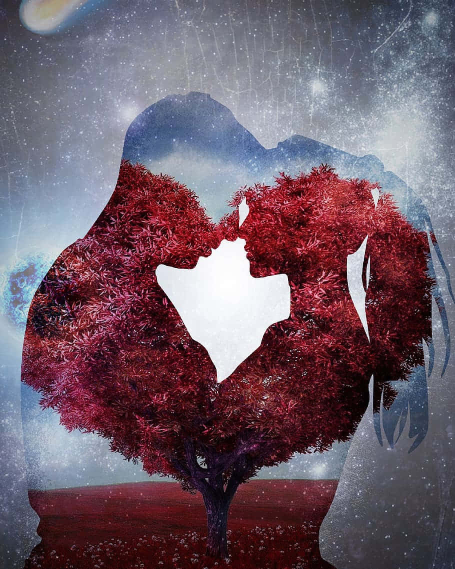 Passionate Couple Flower Art Wallpaper