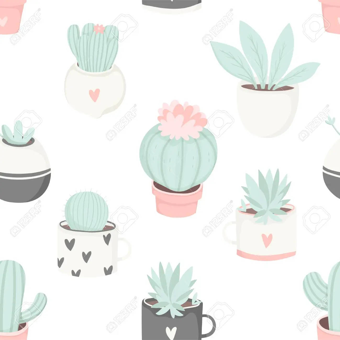 Pastel Various Cactus Wall Art Wallpaper