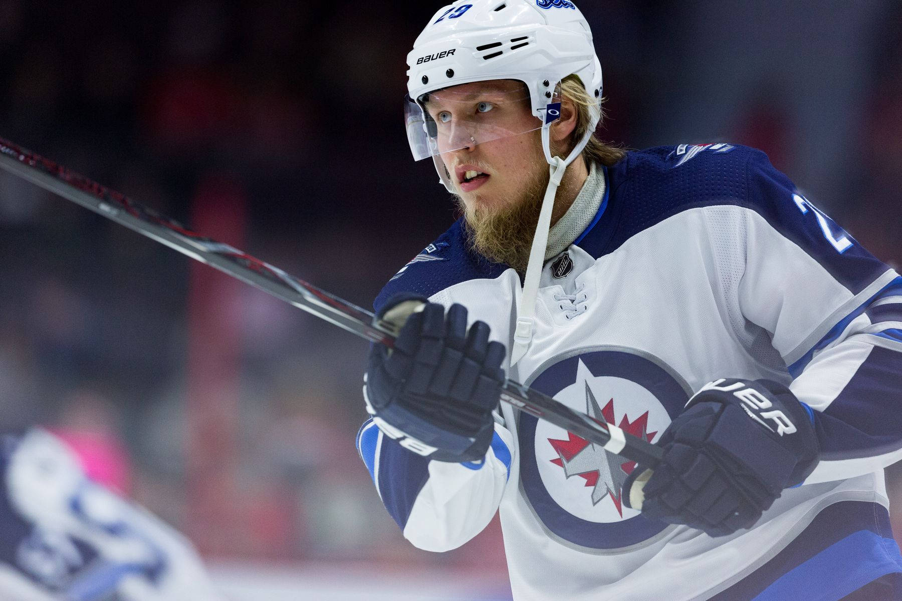 Patrik Laine In Action, A Close-up Shot On The Ice. Wallpaper