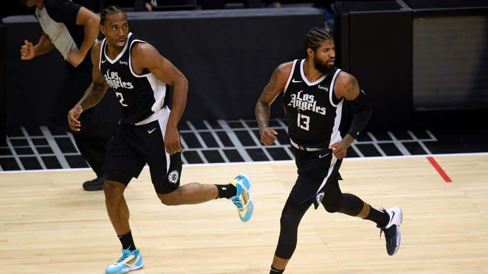 Paul George Of The Los Angeles Clippers Celebrates A Big Three Pointer. Wallpaper