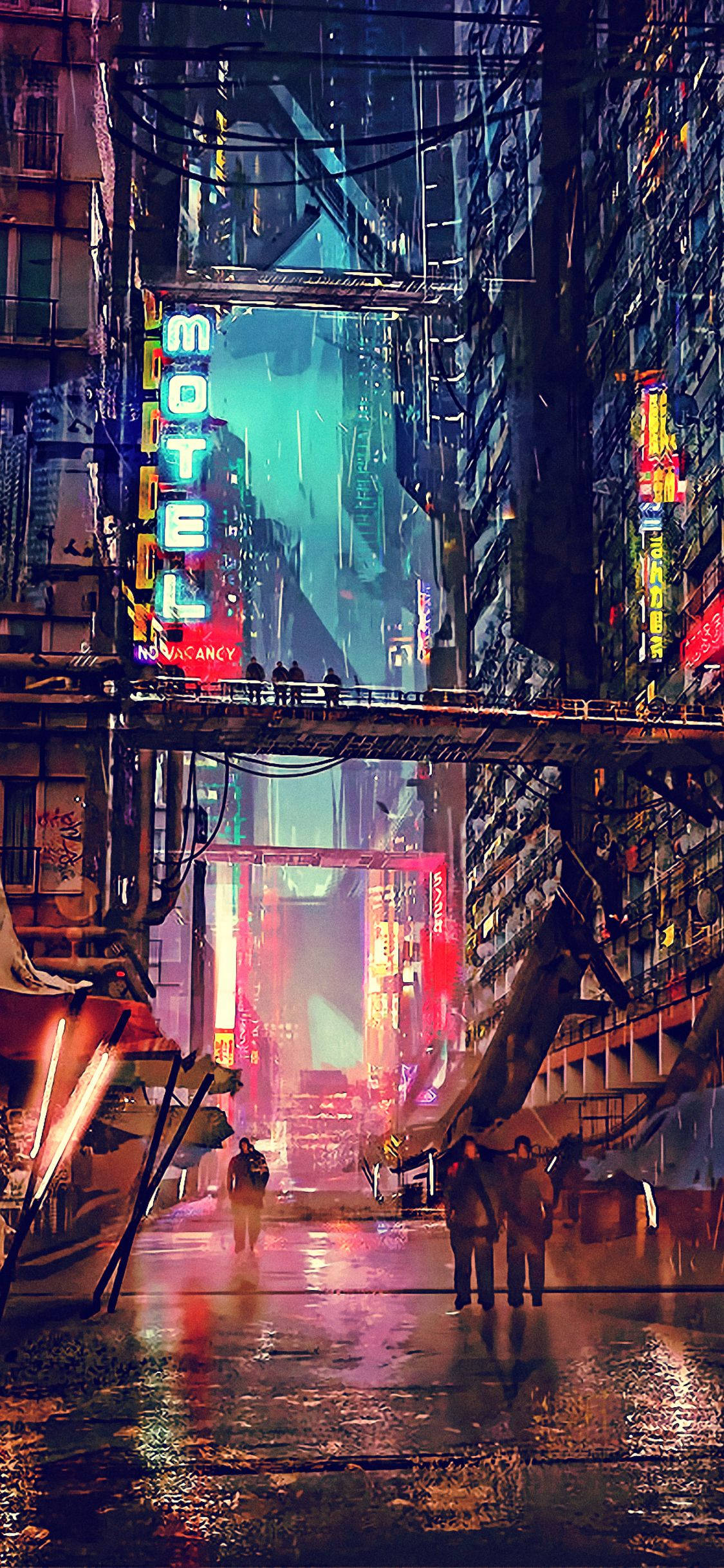 People Walking Cyberpunk Iphone Wallpaper