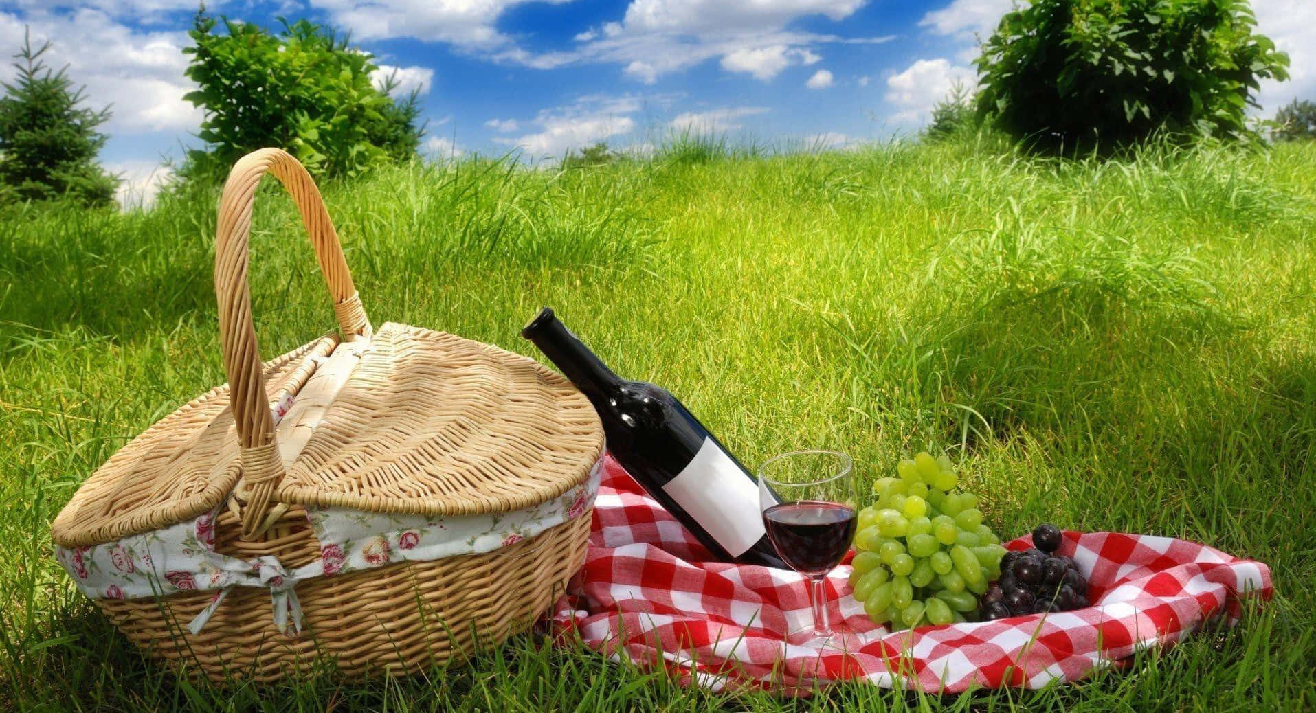 Picnic Basket Wine Grapes Wallpaper