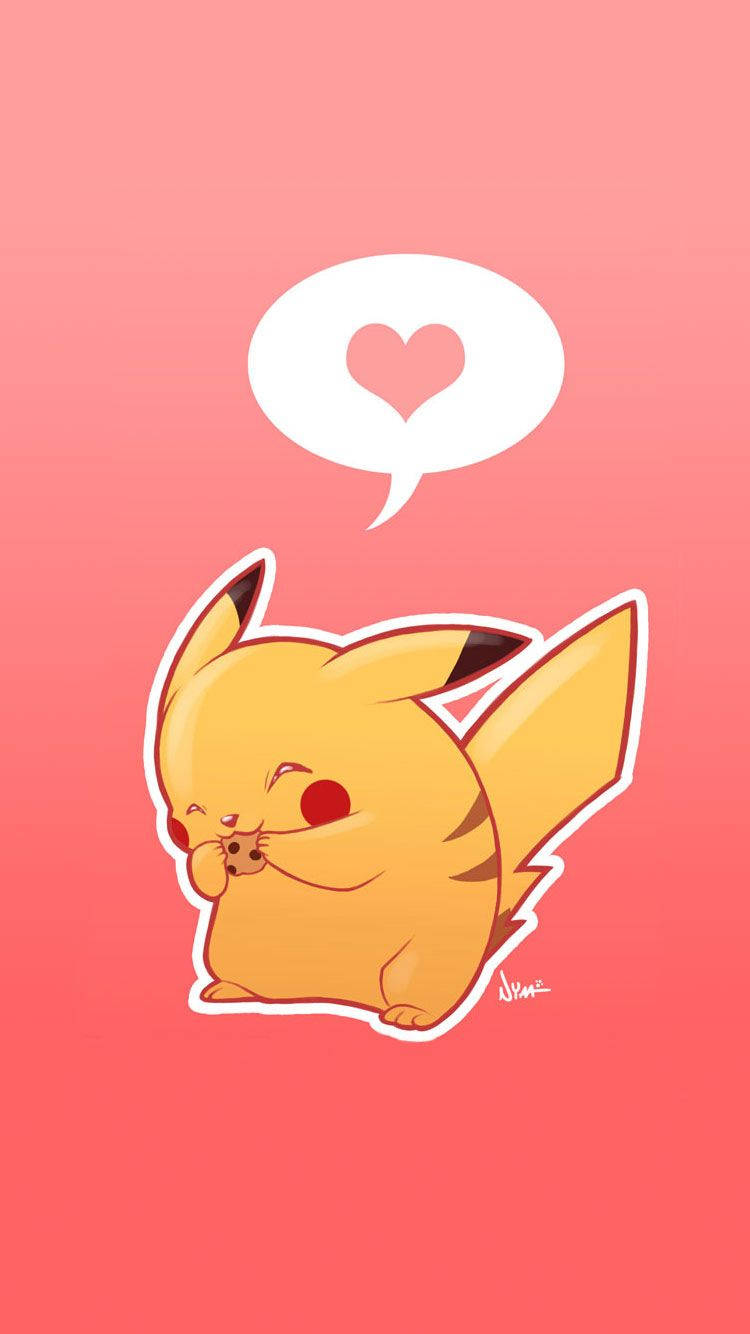 Pikachu Cuddling A Pink Heart Wallpaper